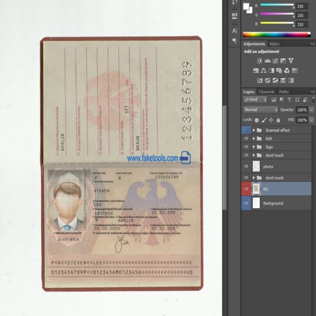 Germany passport psd template