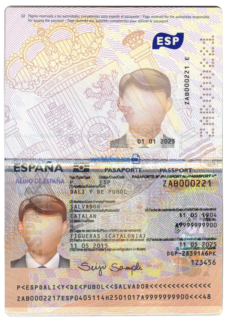 Spain Passport psd template