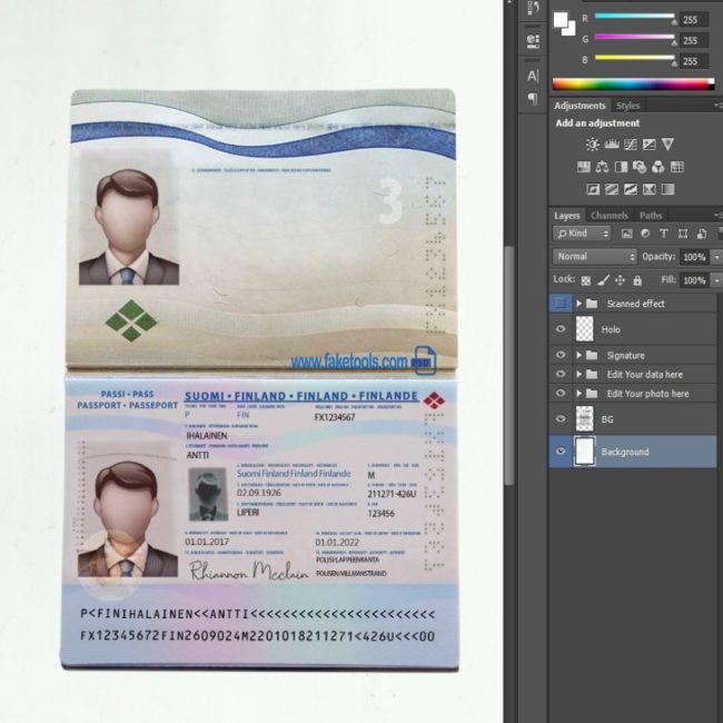 Finland Passport psd template