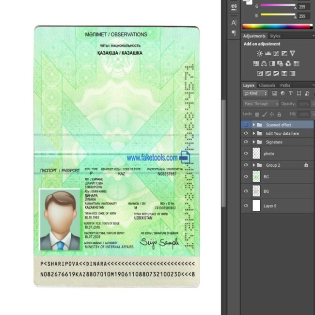 Kazakhstan Passport psd template