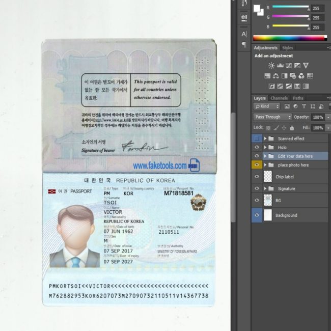 South Korea Passport psd template