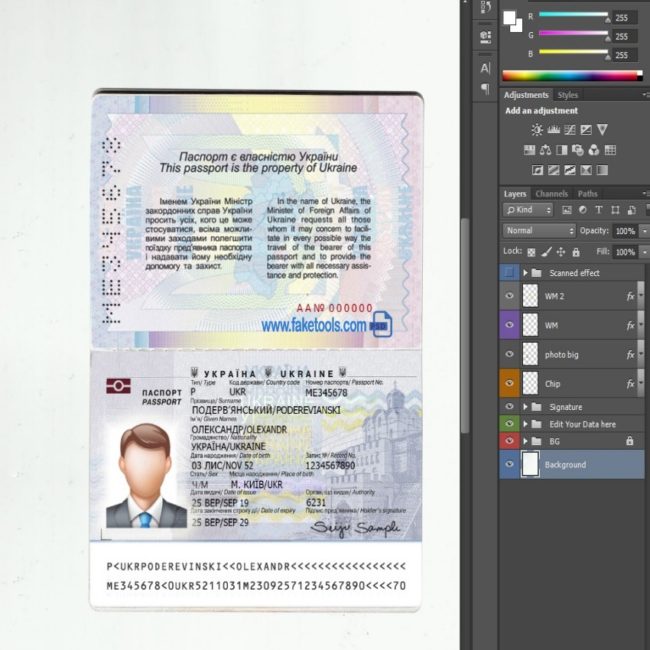 Ukraine Passport psd template