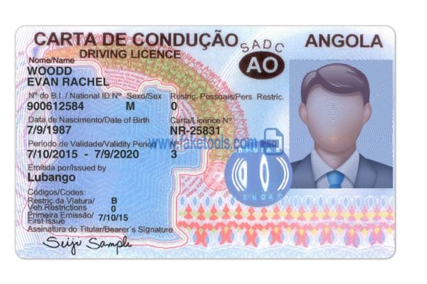 Angola driver license Psd Template