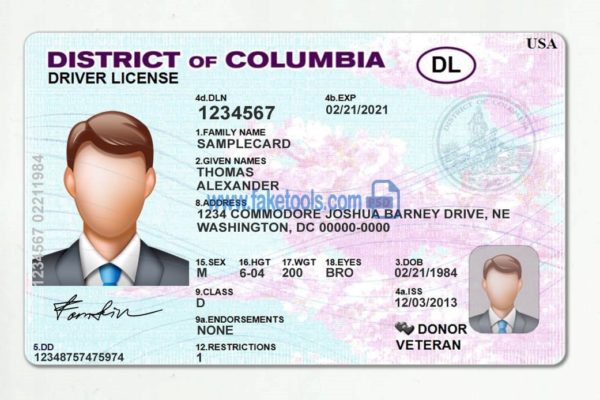 District of Columbia driver license Psd Template