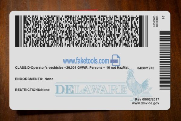 Delaware driver license Psd Template