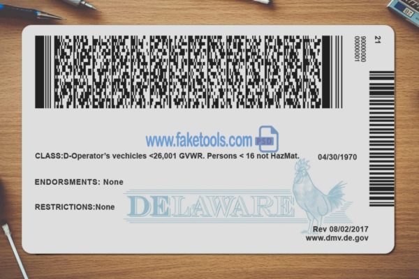 Delaware driver license Psd Template