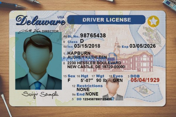 Delaware driver license Psd Template