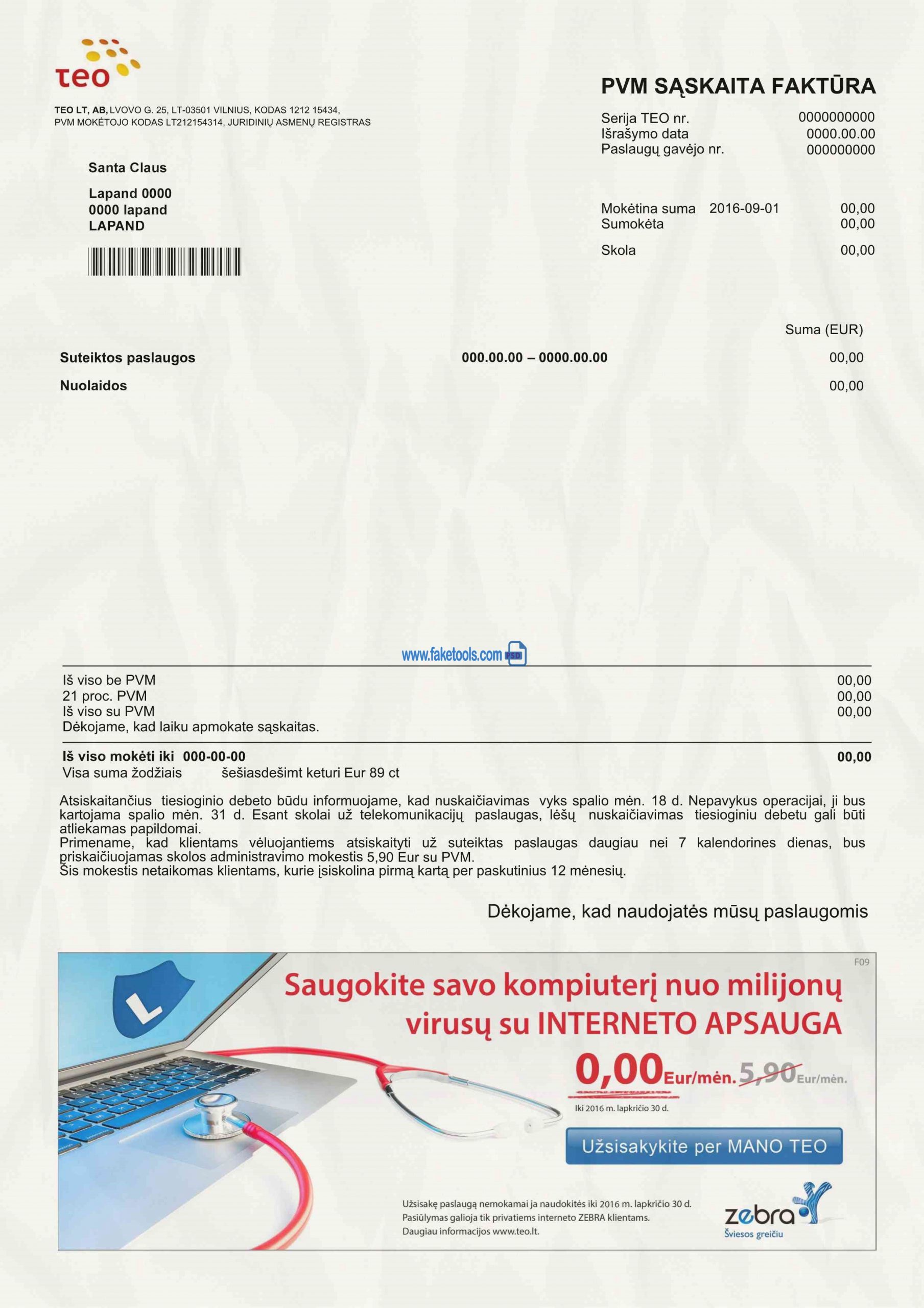 Lithuania Utility Bill psd Template: Lithuania Proof of address psd template