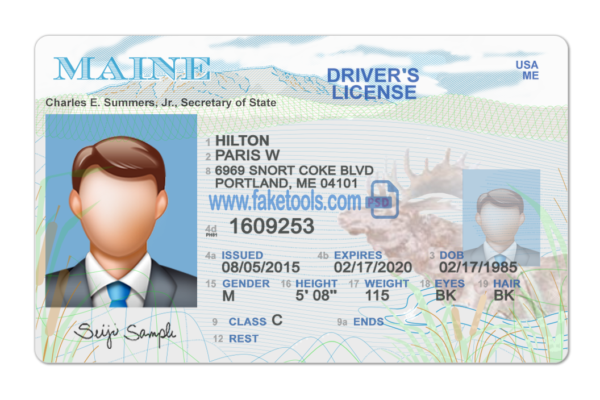 Maine driver license Psd Template