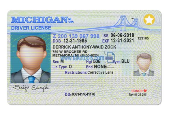 Michigan driver license Psd Template