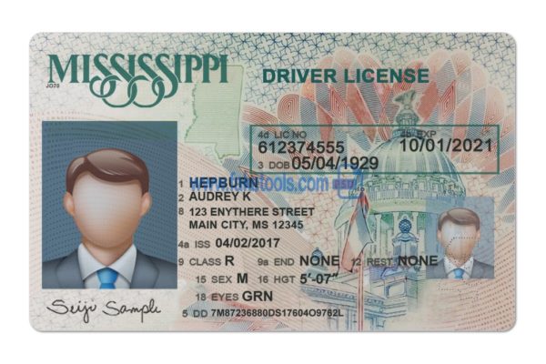 Mississippi driver license Psd Template