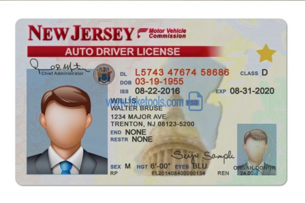 New Jersey license Psd Template