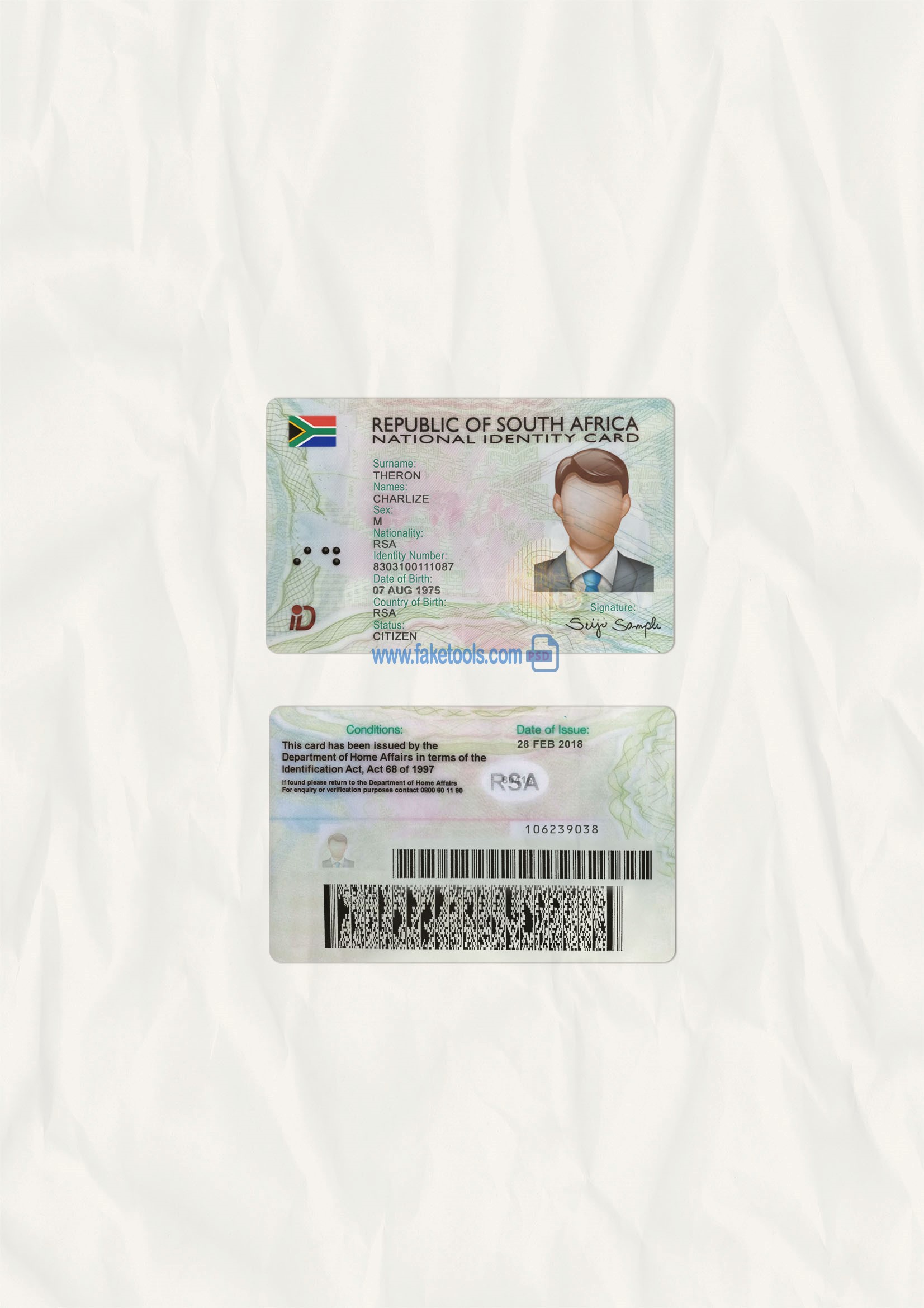 South Africa ID Card Psd Template