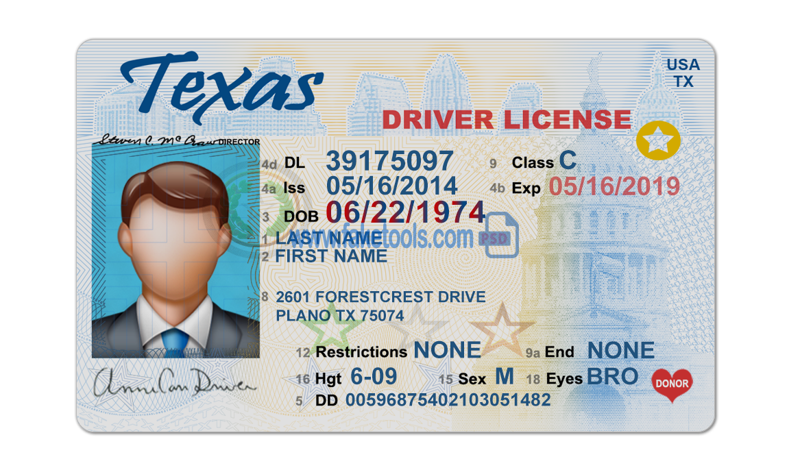 Texas driving license Psd Template