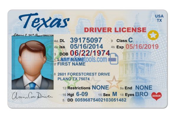 Texas driver license Psd Template