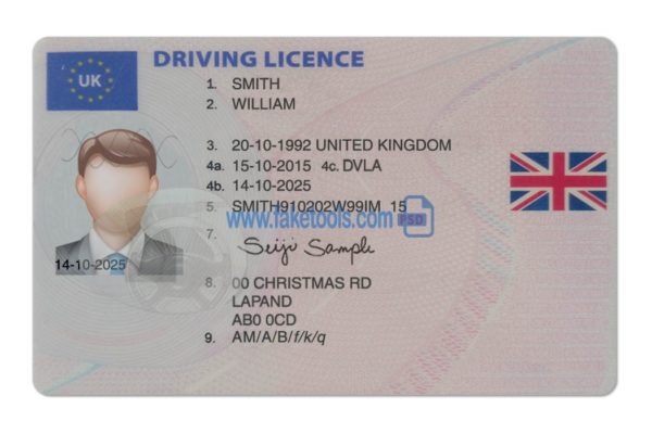 UK driver license Psd Template