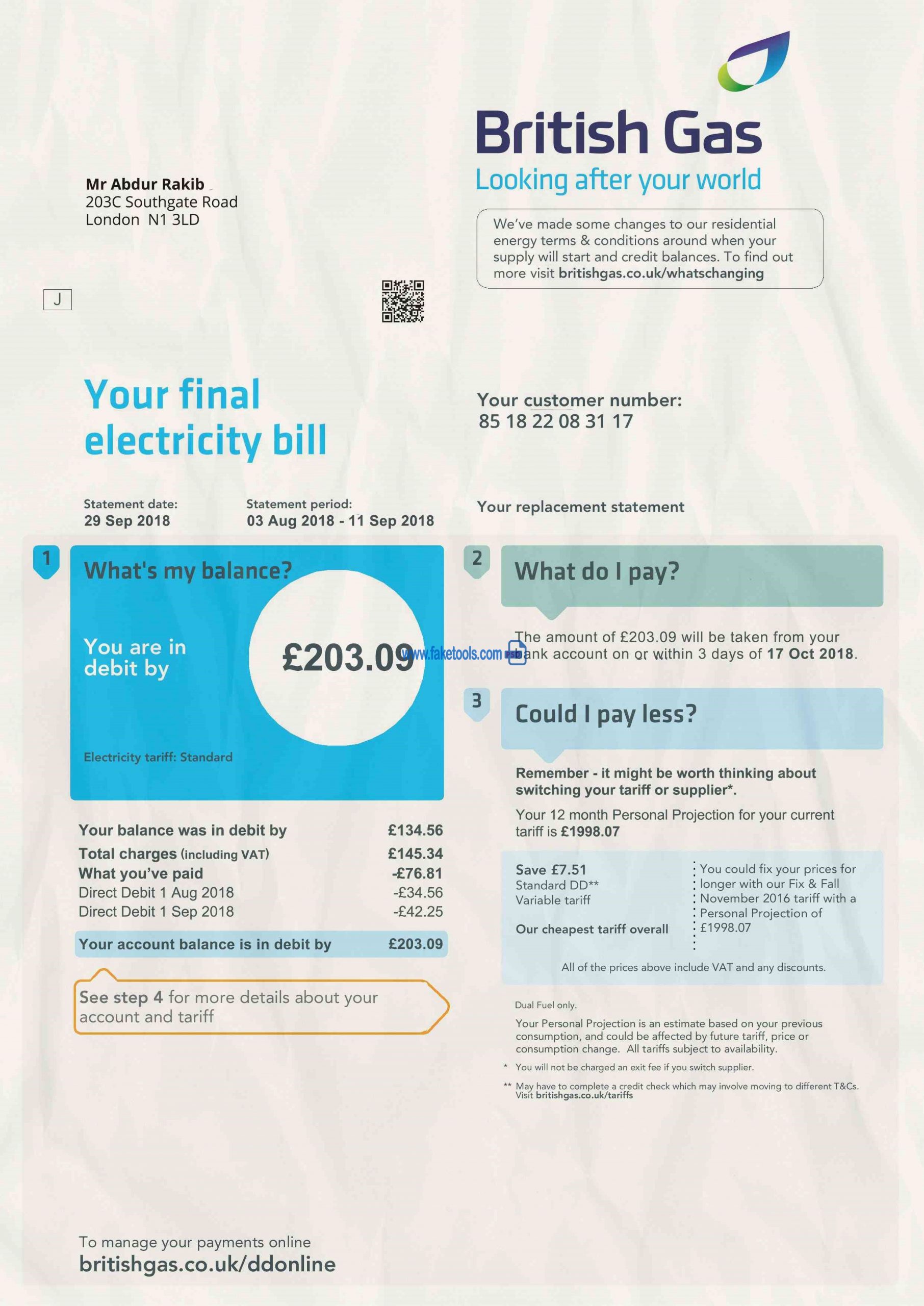 UK Utility Bill psd Template -1 : UK Proof of address psd template -1: British Gas Bill PSD Template