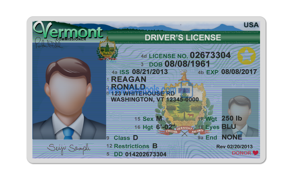 Vermont driving license Psd Template