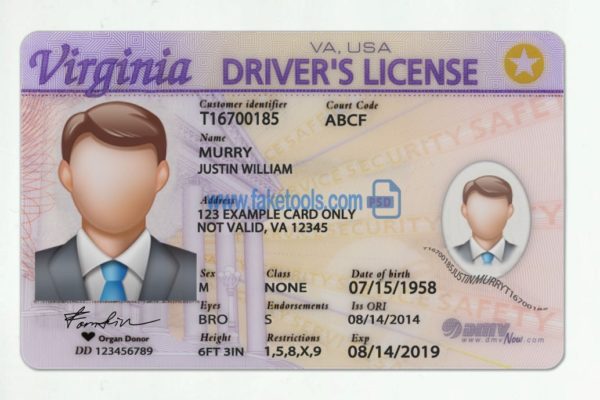 Virginia driver license Psd Template