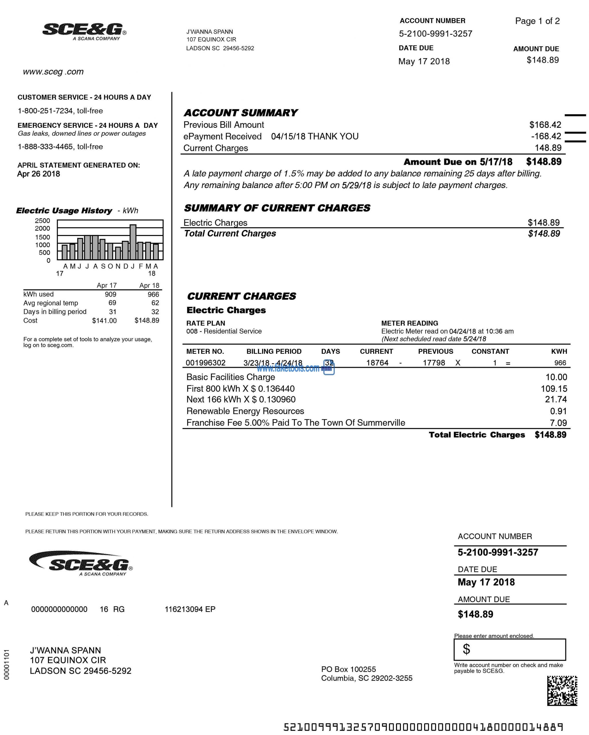 SCEG Bill : USA Utility Bill : USA Proof of Address Psd template