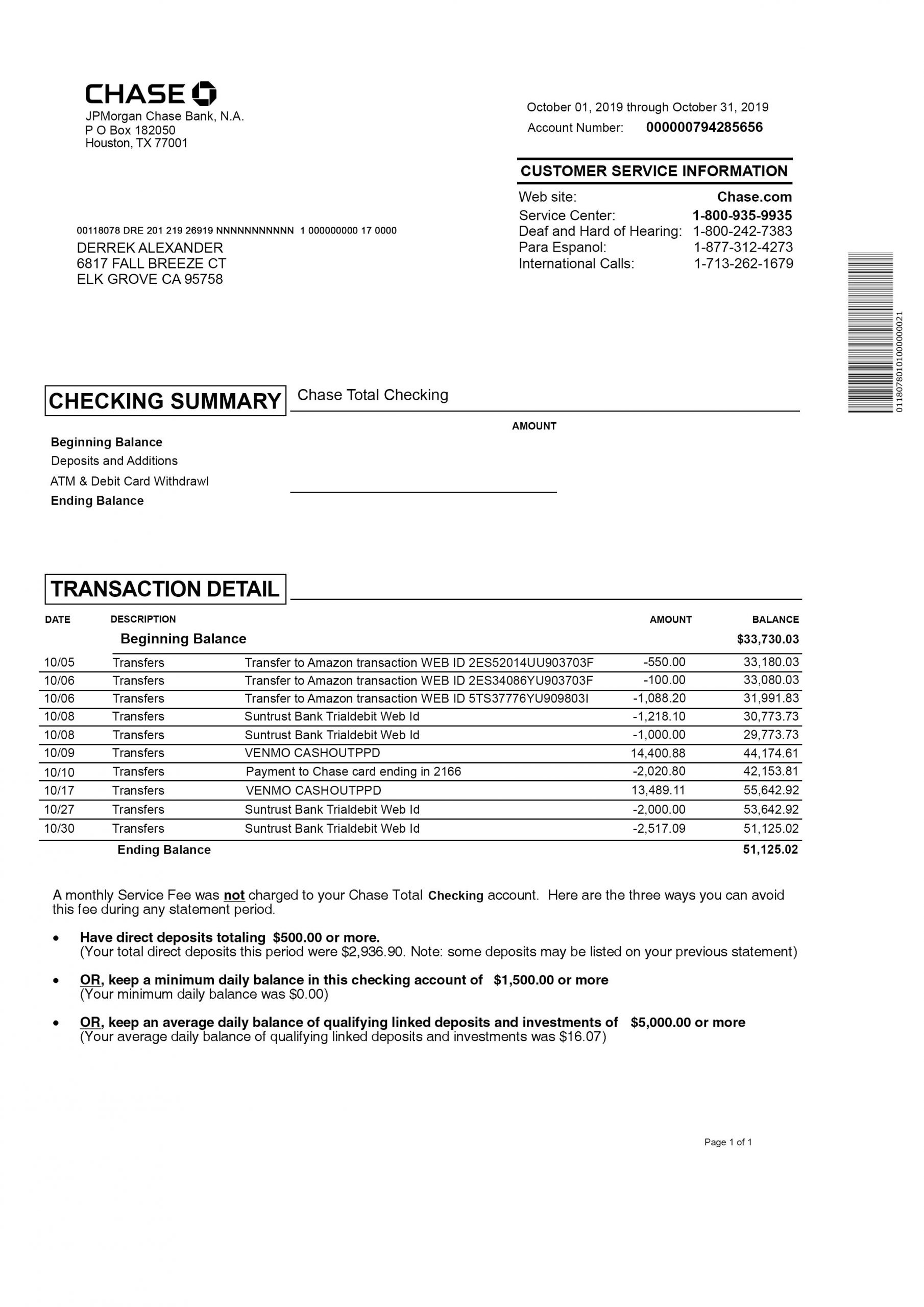 Chase Bank Statement psd template