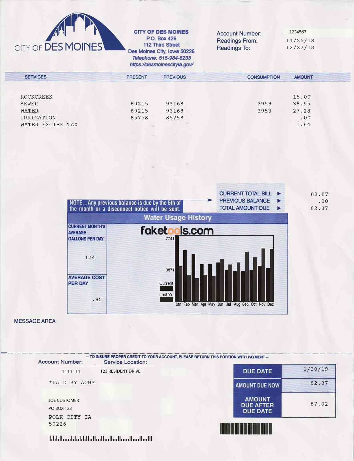 Iowa Utility Bill psd Template: Iowa Proof of address psd template