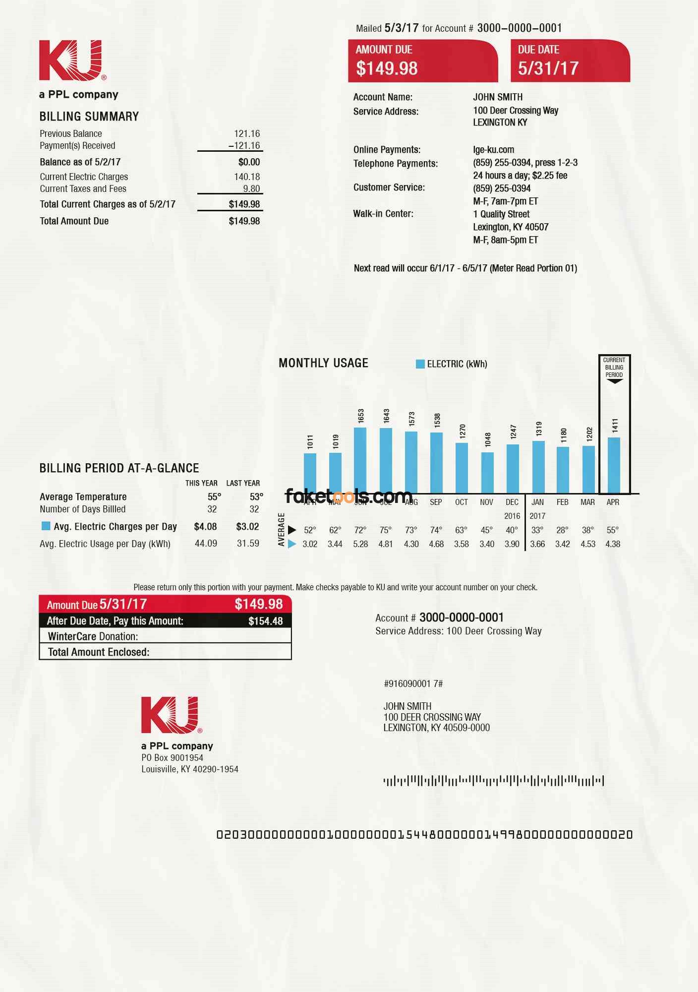 Kentucky Utility Bill psd Template: Kentucky Proof of address psd template