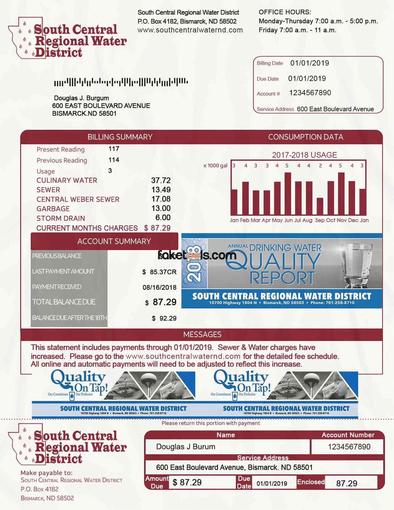 North Dakota Utility Bill psd Template: North Dakota Proof of address psd template