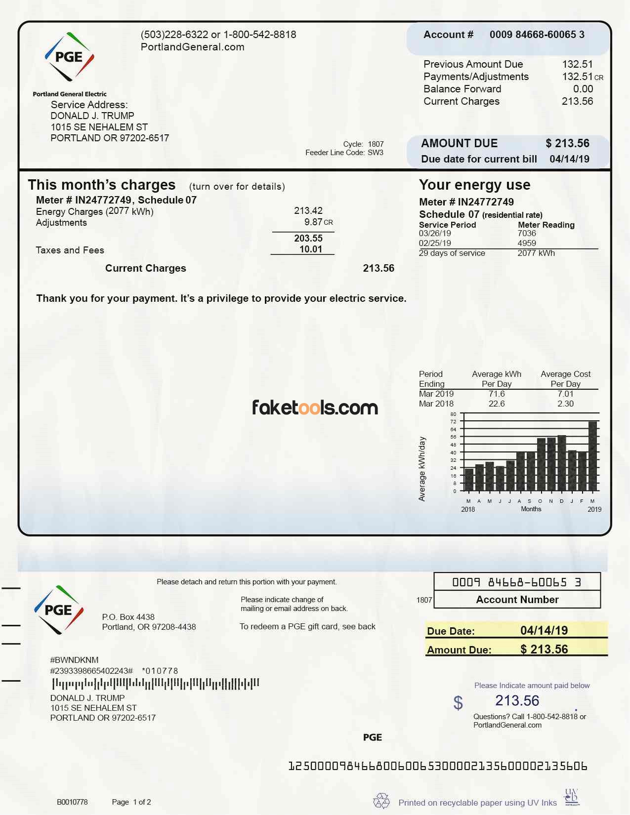 Oregon Utility Bill psd Template: Oregon Proof of address psd template